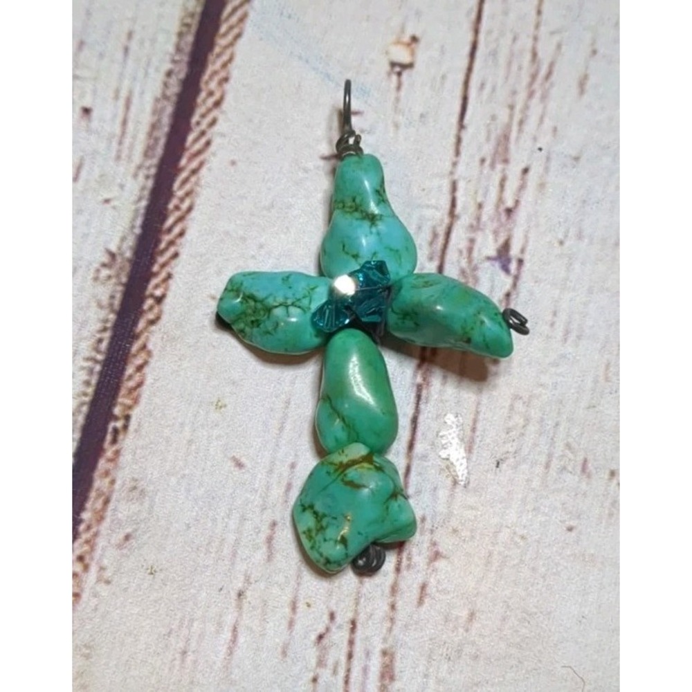 Vintage Handmade Natural Turquoise Stone Cross Pendant